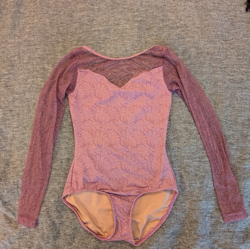 Baltogs Lilac and Pink Long Sleeve Mesh Detail Ballet Leotard
